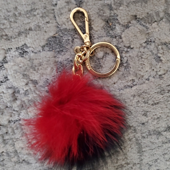 Michael Kors Red/Black Fuzzy Pompom Keychain/Bag Clip - Picture 1 of 11